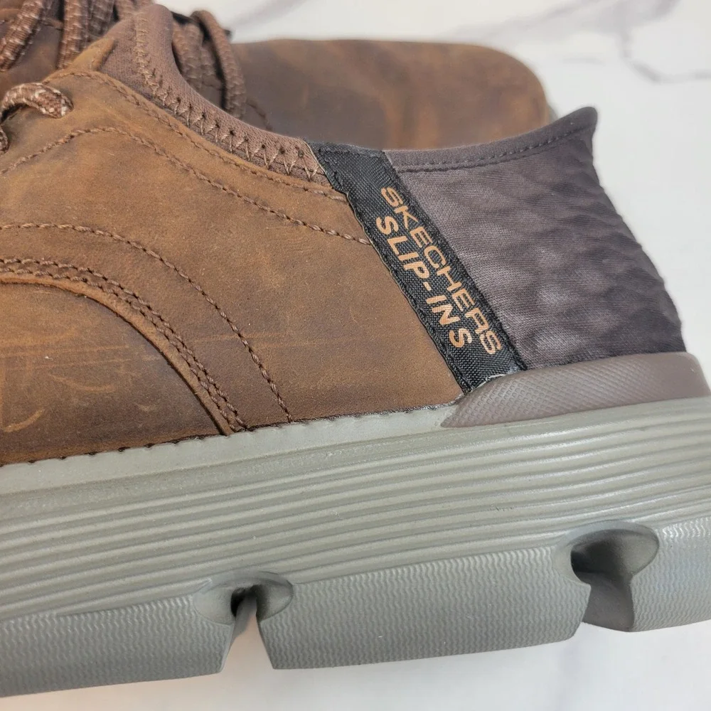 Skechers Slip-ins Garza Gervin Mens 10 Brown Leather Sneakers 205046